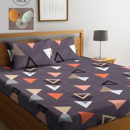 KLOTTHE Purple & Brown Geometric 210 TC 2 King Bedsheet with 4 Pillow Covers-53