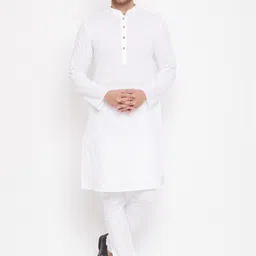 VASTRAMAY Men White Solid Kurta with Pyjamas-image-93
