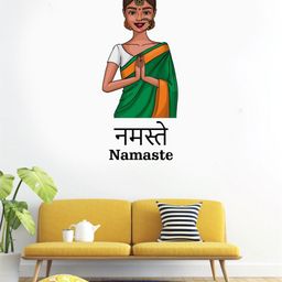 rawpockets Green & Orange Namaste With Hindi & English Words Wall Sticker-image-77