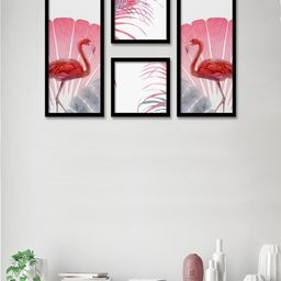 Art Street Set Of 4 Pink & White Flamingo Theme Framed Paintings-57