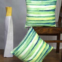 Alina decor Green & Yellow Set of 2 Striped Square Cushion Covers-picture-40