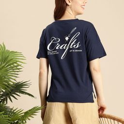 Mast & Harbour Typography Printed Drop-Shoulder Sleeves Pure Cotton T-shirt-picture-42