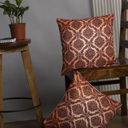Alina decor Brown & Peach-Coloured Set of 2 Ethnic Motifs Square Cushion Covers-6