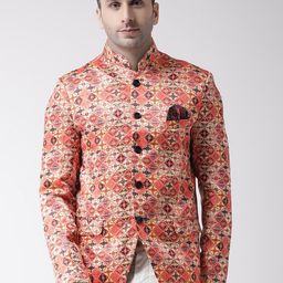 Hangup Men Orange & Beige Printed Bandhgala Blazer-picture-15