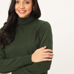 DressBerry Women Olive Green Solid Pullover Sweater-image-80