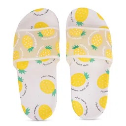 Yellow Bee Girls Off-White & Yellow Printed Sliders-picture-43