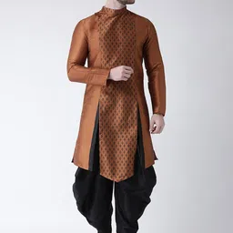 DEYANN Men Copper-Coloured & Black Printed Straight Kurta-image-61
