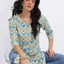 Anouk Floral Print V-Neck Calf Length Straight Kurta-16