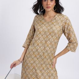 Anouk Floral Print V-Neck Calf Length Straight Kurta-31