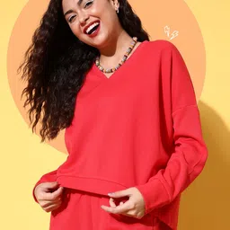 SASSAFRAS Women Red Oversized Long Sleeves Top-33