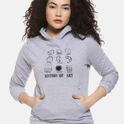 Campus Sutra Women Grey Printed Hooded Sweatshirt-image-61