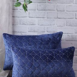 eyda Set Of 2 Navy Blue Velvet Quilted Rectangle Cushion Covers-image-39