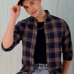 HARDSODA Men Navy Blue Checked Casual Shirt-image-52