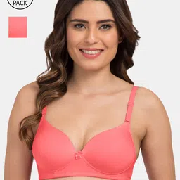 Tweens Pack Of 2 Coral Pink Solid Non-Wired Heavily Padded T-shirt Bra-image-46