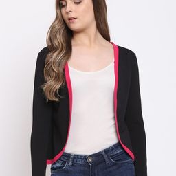 RIVI Women Black Solid Open Front Shrug-19