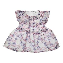 MeeMee Girls White & Pink Floral Print Fit and Flare Dress-image-7