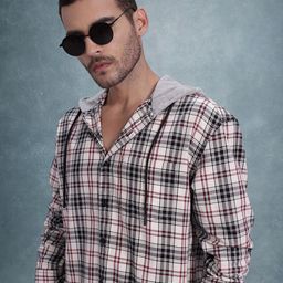 The Roadster Life Co. Tartan Checks Hooded Pure Cotton Relaxed Fit Shirt-image-72