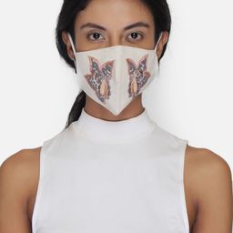 Anekaant Women White Paisley Embroidered Reusable 3-Ply Cloth Mask-50