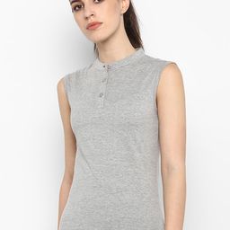 appulse Women Grey Solid Slim Fit Mandarin Collar T-shirt-image-122