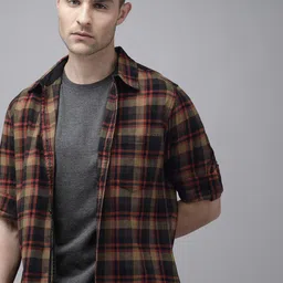 Roadster Men Brown Checked Pure Cotton Casual Shirt-image-29