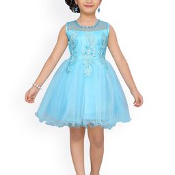 Aarika Girls Turquoise Blue Embellished Fit and Flare Dress-18