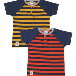 Simply Boys Pack of 2 Striped Round Neck Pure Cotton T-shirts-image-85