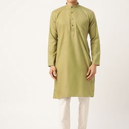 SOJANYA Men Olive Green Solid Straight Kurta-picture-18