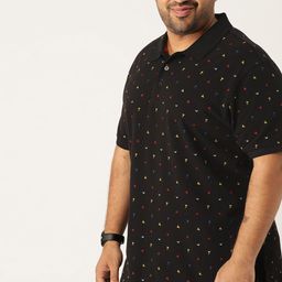 Sztori Plus Size Men Black Conversational Printed Polo Collar Pure Cotton T-shirt-image-97