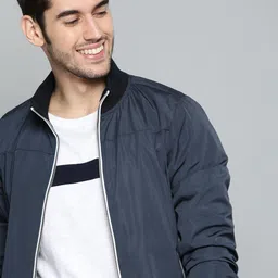 Mast & Harbour Men Navy Blue Solid Bomber Jacket-picture-48