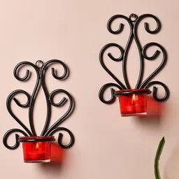Homesake Set Of 2 Black & Red Tealight Candle Holders-34