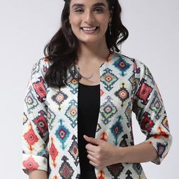Hangup Women Cream-Coloured Printed Open Front Jacket-10