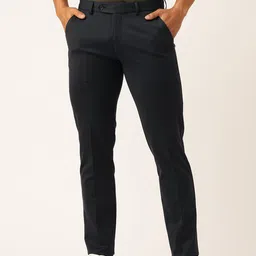 Peter England Men Striped Slim Fit Smart-Casual Trousers-image-53