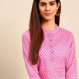Anouk Women Pink & White Ethnic Motifs Printed Cotton Kurta-53