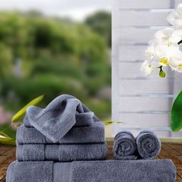 BIANCA Unisex Set Of 8 Grey Solid 500 GSM Zero-Twist Towels-image-18