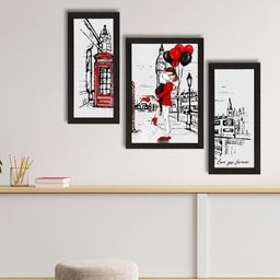 eCraftIndia Set Of 3 White & Black Kissing Couple Satin Matt Texture UV Art Painting-10