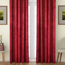 ROMEE Maroon Set of 2 Velvet Room Darkening Door Curtains-48