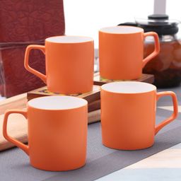 CLAY CRAFT Orange Solid 4 Pcs Ceramic Mug Set-image-89