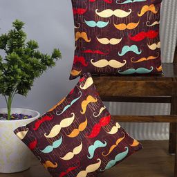 Alina decor Set Of 2 Brown & Red Mustache Square Cushion Covers-14