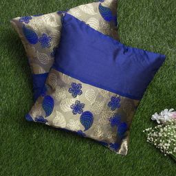 Alina decor Blue & Grey Set of 2 Ethnic Motifs Square Cushion Covers-11
