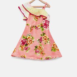 MANY FROCKS & Girls Pink & Yellow Printed A-Line One Shoulder Dress-picture-16