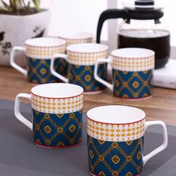 India Circus Set of 6 Blue & Off-White Printed Coffee Cups-20