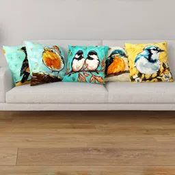 Home Centre Sea Green & Yellow Set of 5 Quirky Square Cushion Covers-2