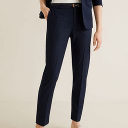 MANGO Women Navy Blue Regular Fit Solid Regular Trousers-picture-18