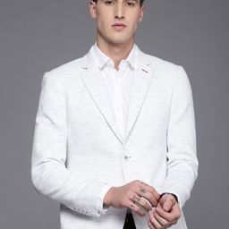 Manyavar Men White Self Design Party Wear Blazer-image-21