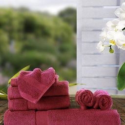 BIANCA Set Of 7 Magenta Pink Solid 500 GSM Zero-Twist Towels-image-0