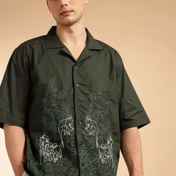 French Connection Men Premium Oversized Floral Embroidered Pure Cotton Casual Shirt-image-77