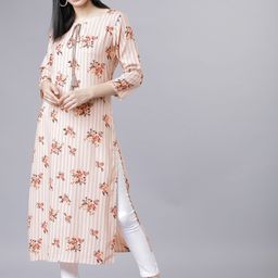 Vishudh Women Peach-Coloured Floral Print Straight Kurta-image-49