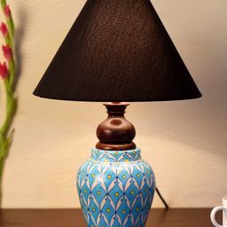 Unravel India Blue Hand-Painted Matka Table Lamp-23