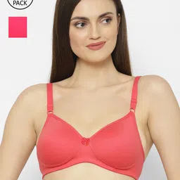 Floret Pack of 2 Magenta & Coral Solid Non-Wired Lightly Padded Push-Up Bra-picture-9