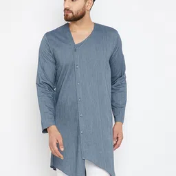 even Men Blue & Grey Self-Striped Straight Kurta-34